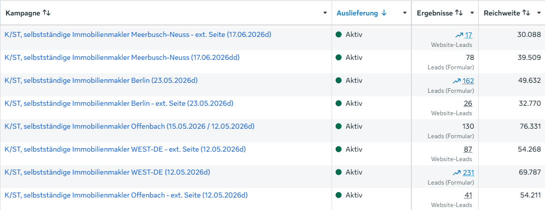 Meta-Werbeanzeigenmanager: Immobilien-Marke, DACH-weit