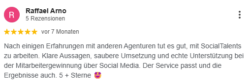 Raffael Arno – „nach Erfahrungen mit anderen Agenturen … 5 + Sterne“