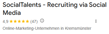 Google-Unternehmensprofil SocialTalents: 4,9 Sterne aus 47 Rezensionen